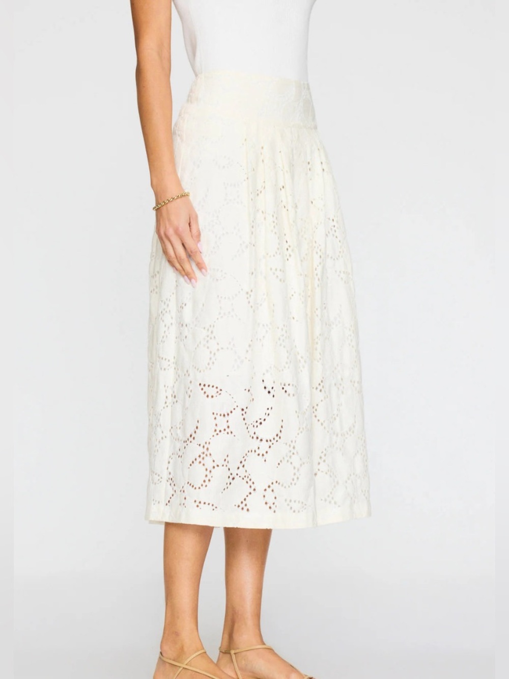 Brochu Walker Cream Eyelet Midi Skirt